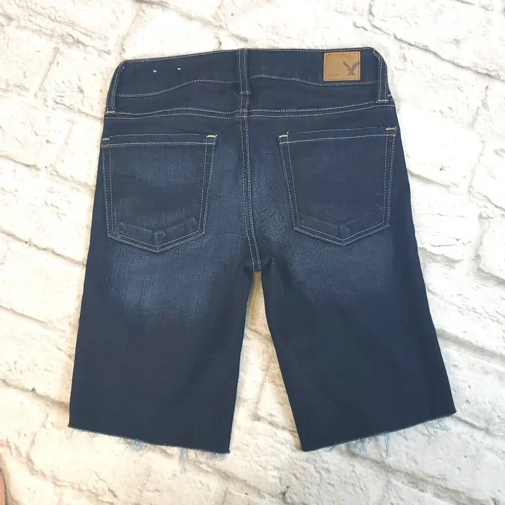 American Eagle Super Stretch Denim Bermuda Shorts Size 0 Raw Hem